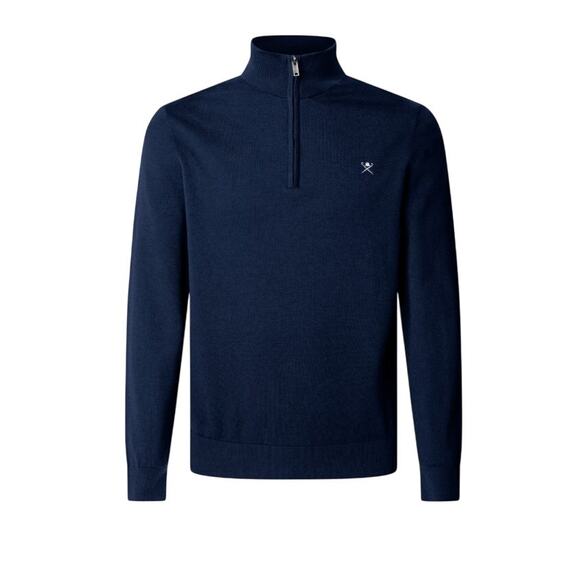 Hackett London Cotton Silk Quarter Zip Sweater Mens L Luxe Preppy Classic Navy - Picture 8 of 10